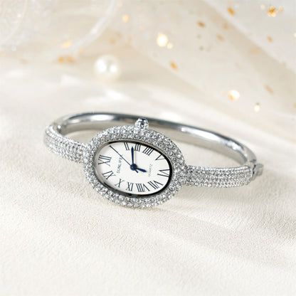 New Luxury Elegant ladies' Bracelet Wrist Watch Roman Numeral Inlaid Rhinestones Oval Waterproof Women's Quartz Watch Reloj
