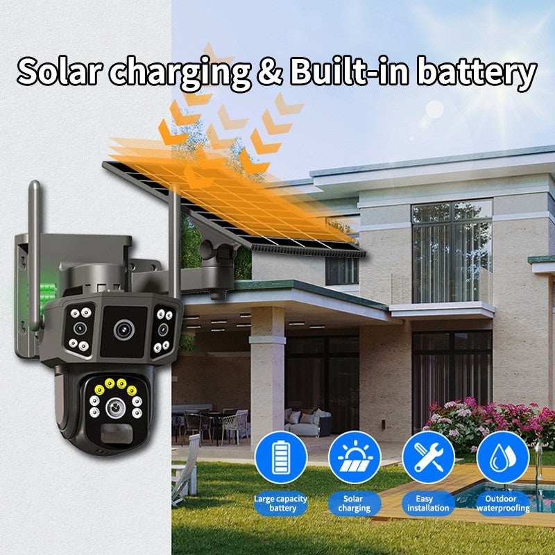 Câmera de segurança externa sem fio WIFI solar V380 Pro 10X 4K de lente dupla, CFTV solar, câmeras solares 4G sim