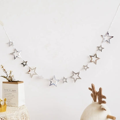 Gold Silver Paper Board Garland Banner Birthday Party Decoration Hollow Star Triangle Flag Wall Hanging Flags Photo Props Supply