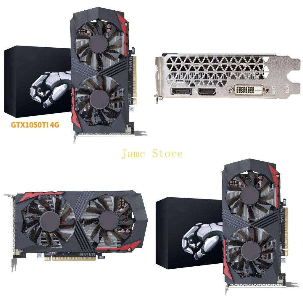 LX0B Computer Graphic Card 1050TI 4GB GDDR5 128 Bit PCIE HDMI-Compatible+DP+DVI with Twin Cooling Fan