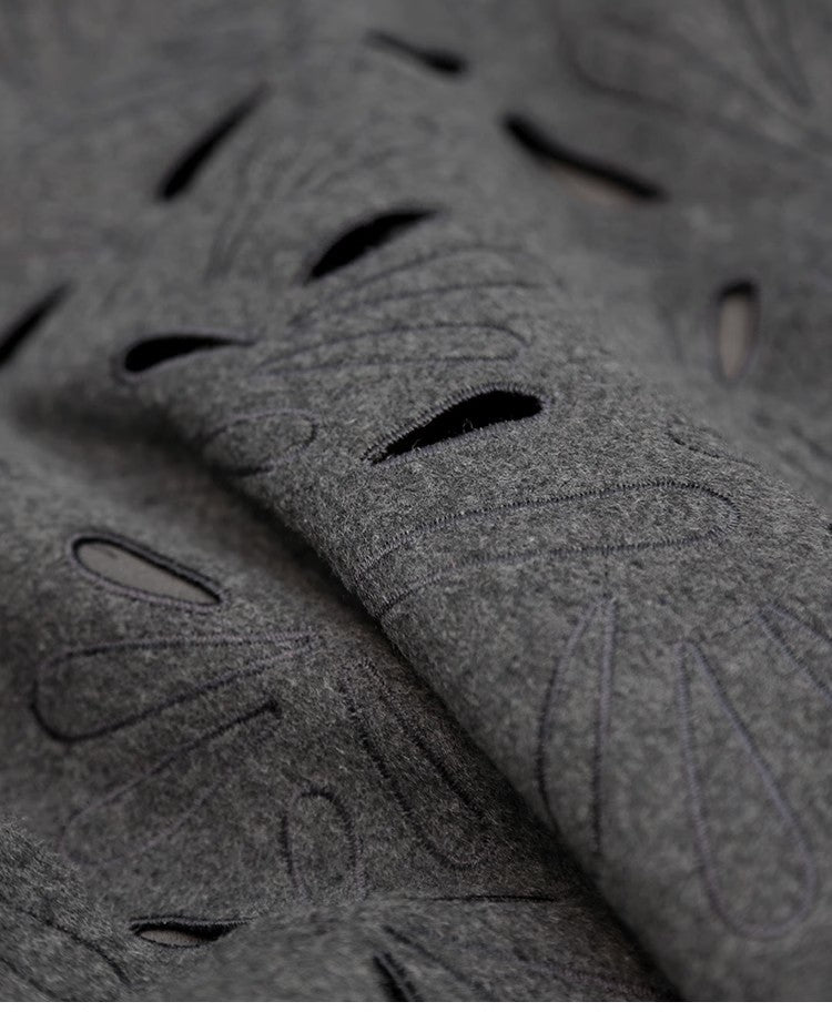 Dark Grey Wool Skirts for women 2024 Autumn Winter Big Swing A-Line Long Skirt Elegant Elastic waist Zipper Hollow Out Skirt