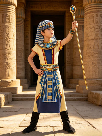 Kids Ancient Egyptian Pharaoh Costume with Headwrap, Boys Fancy Outfit for Halloween Theme Party