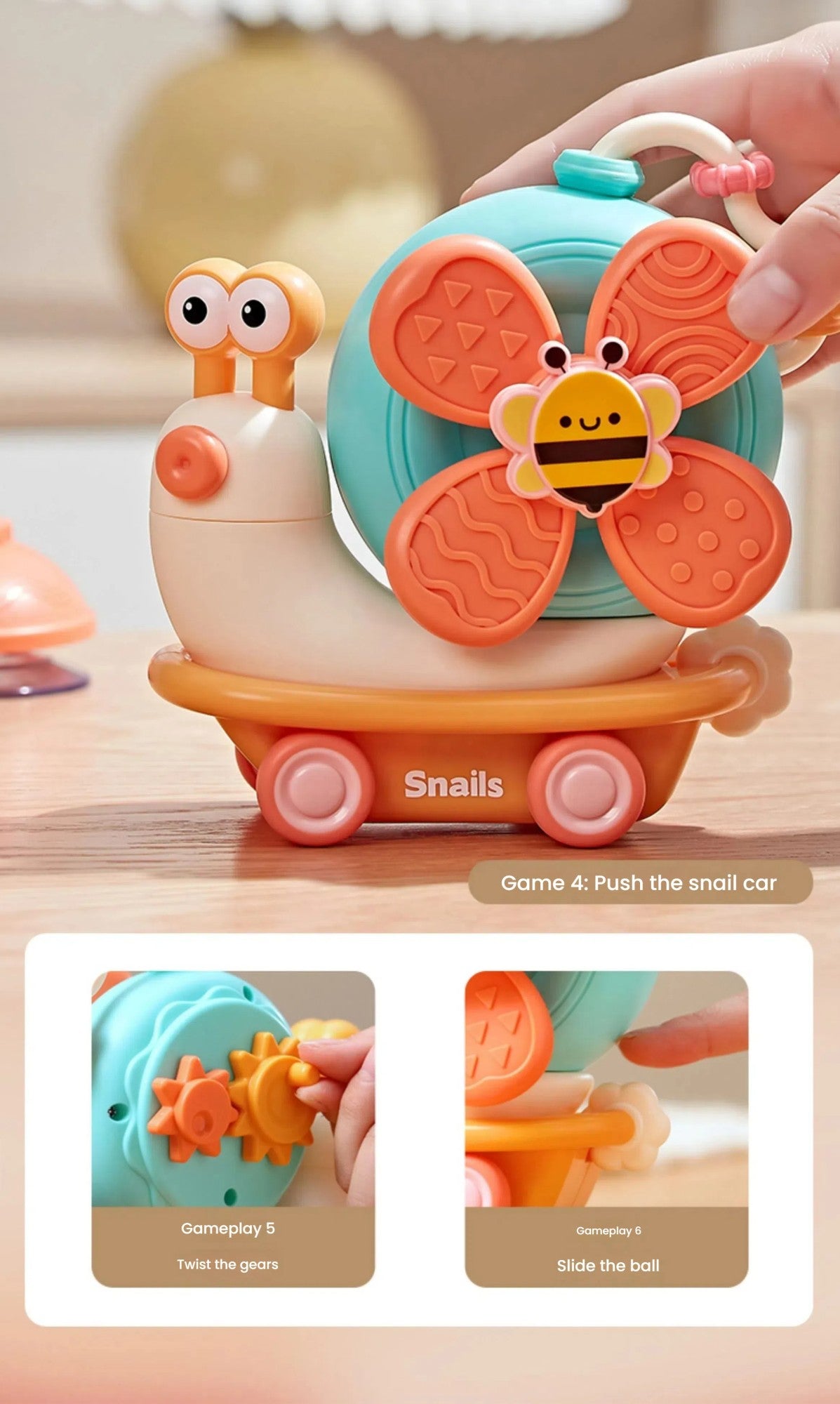 Brinquedo Giratório Caracol Destacável | Moinho de Vento com Ventosa e Brinquedo Sensorial para Carro – Jogo de Viagem Criativo para Habilidades Motoras Finas do Bebê de 0 a 12 Meses