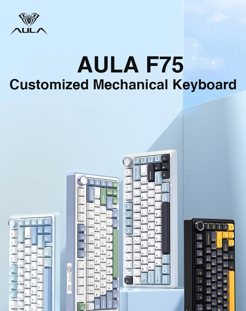 Teclado Mecânico AULA F75 Com Fio/Sem Fio 2.4G/Bluetooth RGB PBT Layout 75% Perfil OEM Gasket Personalizado Teclado Gamer de PC