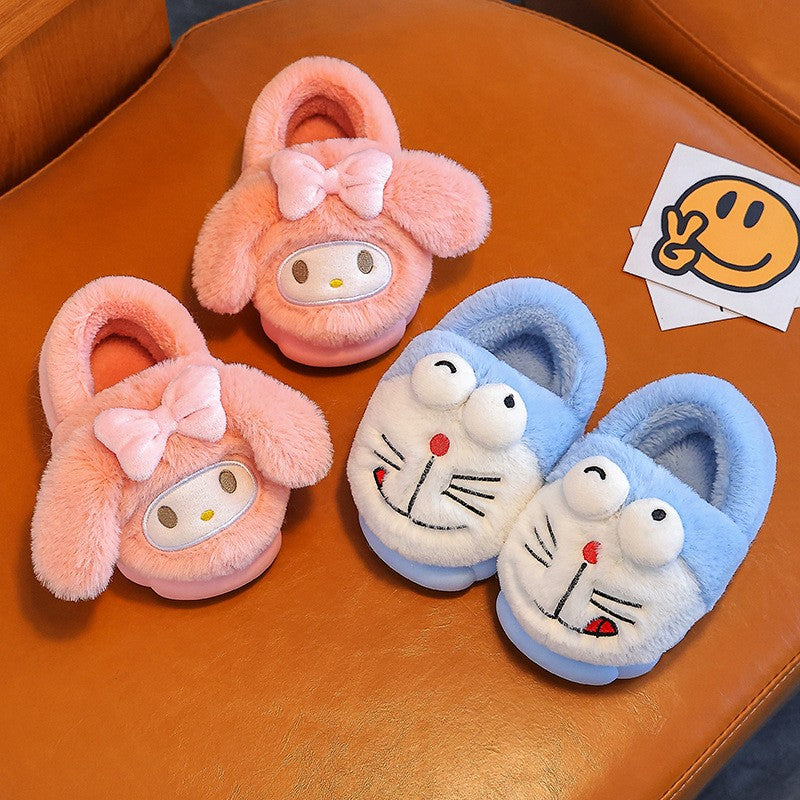 2025 New Winter Warm Cute Cartoon Indoor Mule Soft Non-slip Fluffy Slippers For Kids Teen Boys Girls Children Home Cotton Shoes