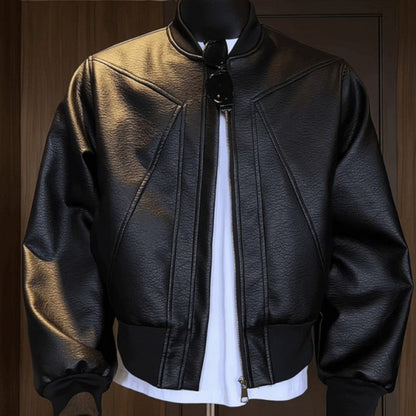American Trend Retro Crack Leather Versatile Casual Jackets Stand Collar Leather Bomber 2025 Men's Fashion Commuter Leather Coat