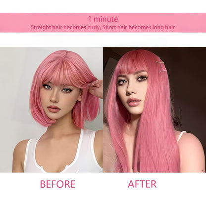 Extensões de Cabelo com 7 Presilhas, Longo, Liso, Rosa, 60CM, Cabelo Sintético Natural, Uso Diário, Aplique para Mulheres