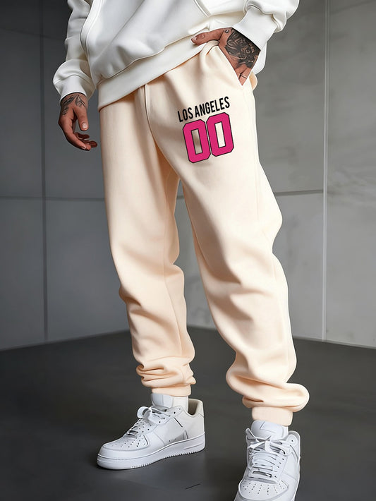 Los Angeles 00 Printed Sweatpants Mens Autumn Jogger Pants Fleece Warm Elastic Waist Fleece Trousers Basics Pocket Men'S Clothes