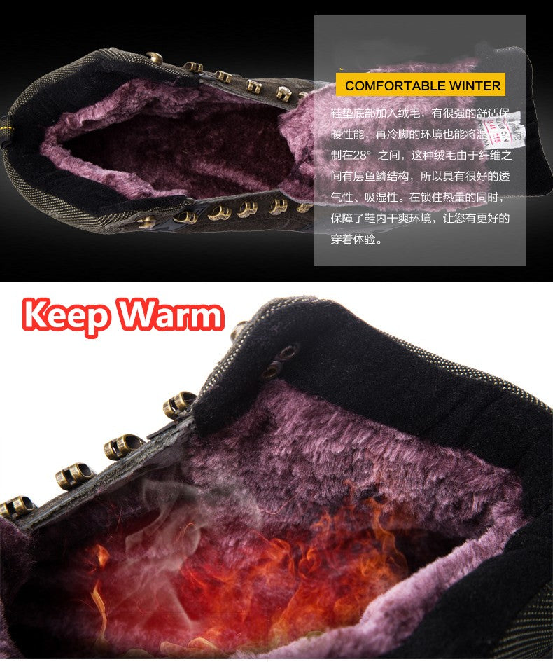 Classic Men Winter Boots Genuine Leather Sneakers For Man Fur Plush Snow Shoes Warm Outdoor Ankle Boots Outdoor Hiking Footwear