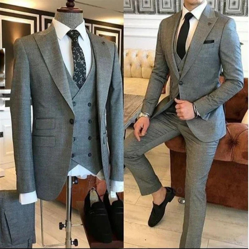 3 PiecesGroom Wear  Green Men Suits 2023 Slim Fit Peak Lapel One Button Wedding Tuxedo Terno Masculino (Jacket+Pants+Vest+Tie?