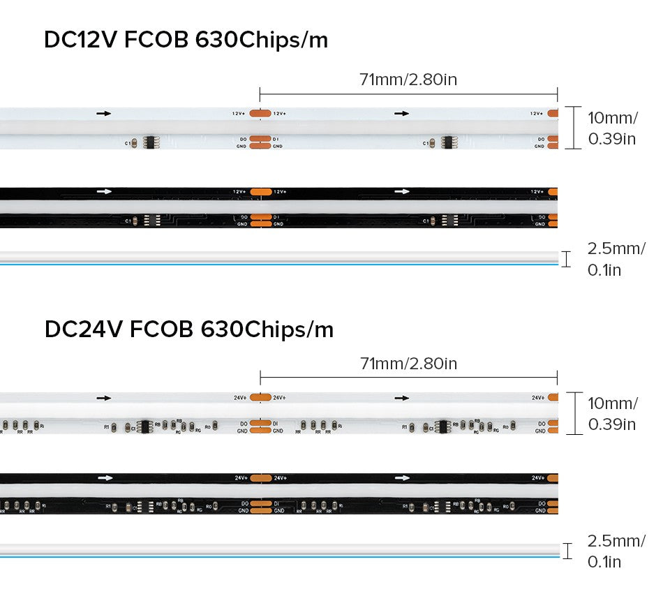 FCOB LED Light Strip Pixel Addressable 630 720 LEDs RGB Dream Full Color 12mm DC12V 24V WS2811 High Density Flexible COB Light
