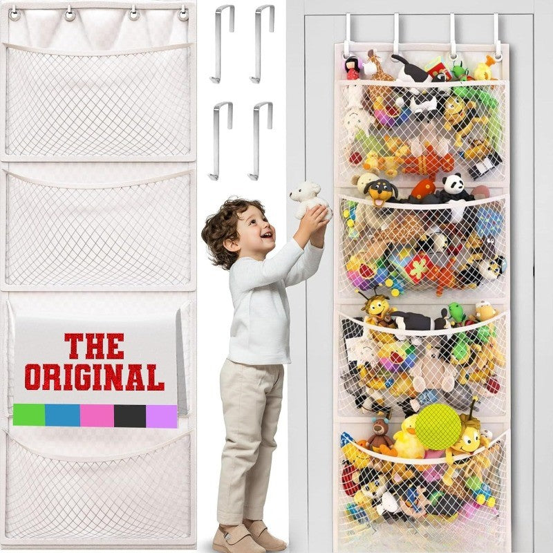 Over Door Hanging Storage Bag for Stuffed Animals & Baby Toys, Hammock Toy Organizer Net, Space-Saving Storage Solution
