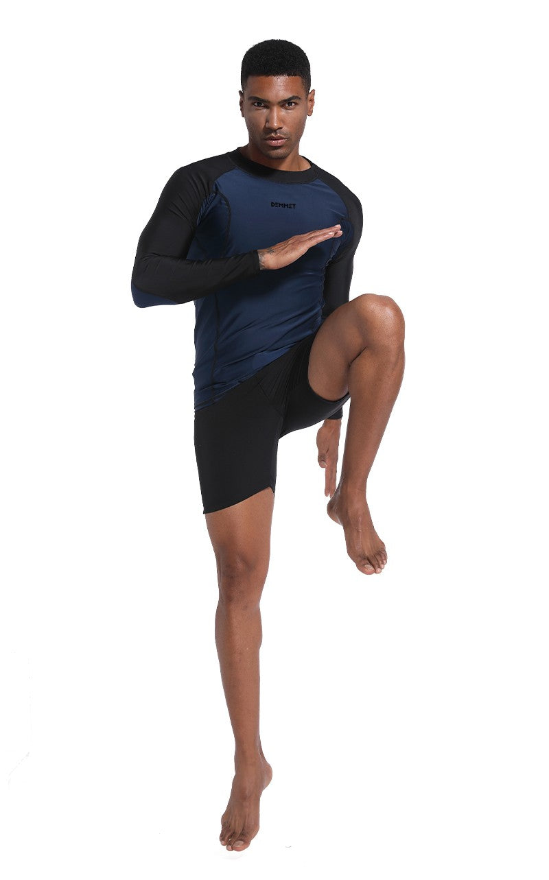 DEMMET Mens Swimwear Long Sleeve Rash Guard Swimming Surf T-Shirt UV Protection Quick Dry Beach Tight Surf Diving Clothes 120KG