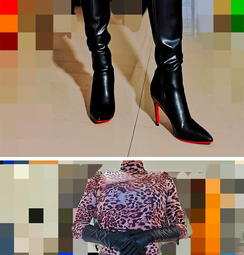 Ods Luxury Designer Sexy Pointed Toe Pole Knee High Brown Black Leather Red Sole Botas Mujer Boots For Women 8 10cm Big 41434546