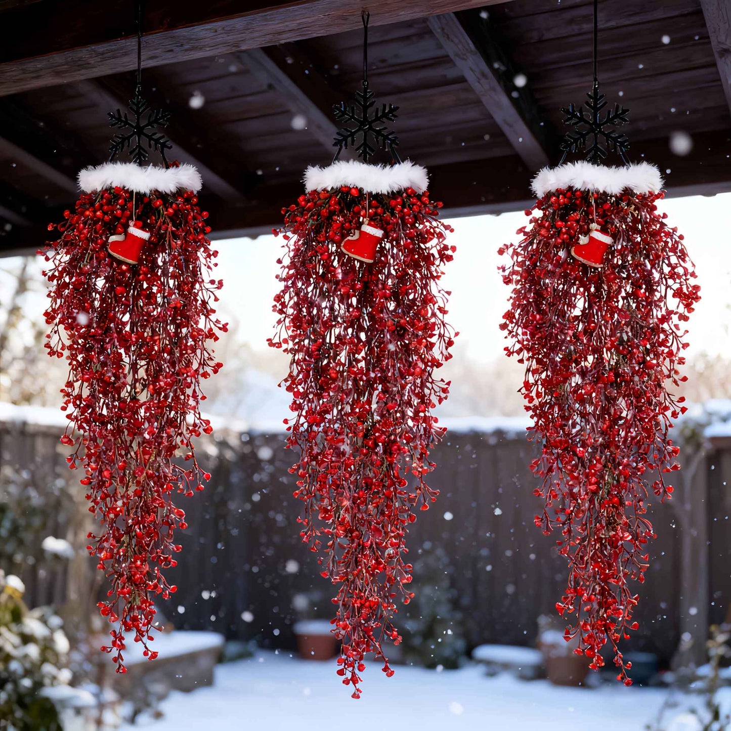 3pcs Artificial Hanging Plants Garland Plastic Red Ferns Fake Ivy Plant for Christmas Home Wedding Table Party Garden Decoration