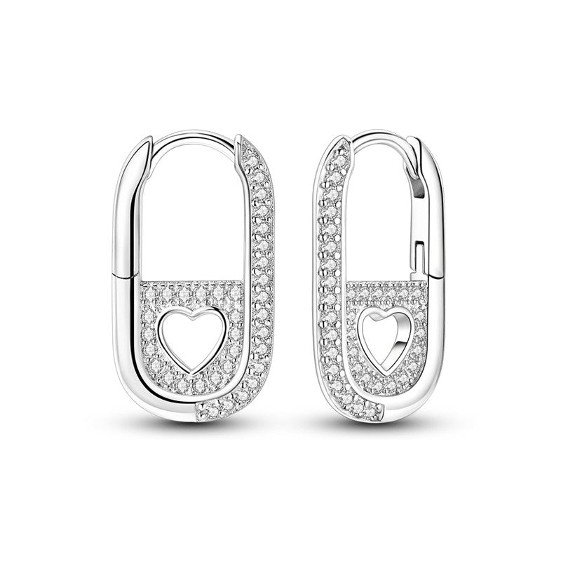 Original Silver Zircon U-Shape Heart Earrings 925 Sterling Silver Hoop Earrings  Jewelry Gift For Women Girls Party Engagement