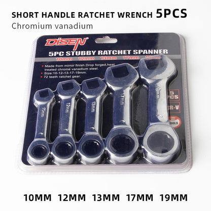 1 Chave de Catraca Curta - Alcance de 6-19mm, Chaves de Soquete de Catraca de Cabo Curto de 72 Dentes para Reparo Automotivo e de Porcas