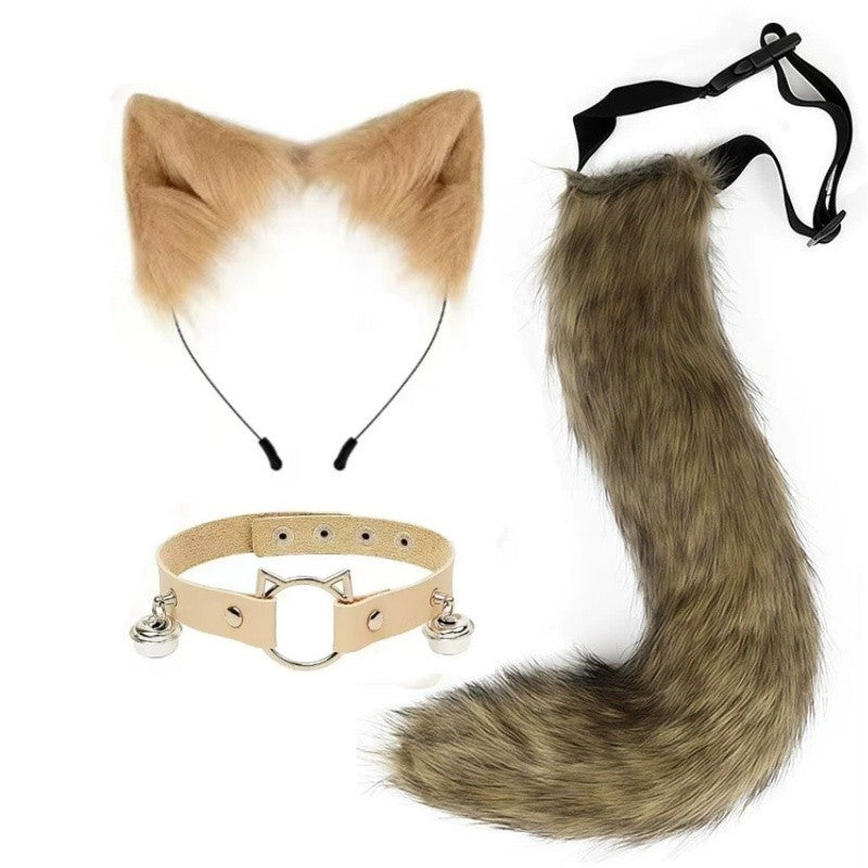 Costume Set Fox Tail Ears Gloves Artificial Fur Boot Covers Cosplay Halloween Prop Adult Women Men Unisex