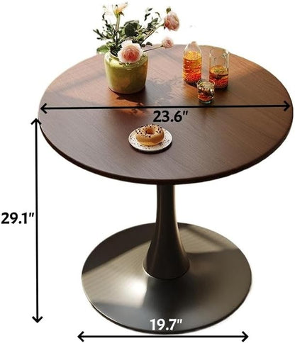 23.6-Inch Walnut Round Tulip Table With Steel Pedestal Base For 2-4 People Modern Minimalist Small Round Dining Kitchen Table