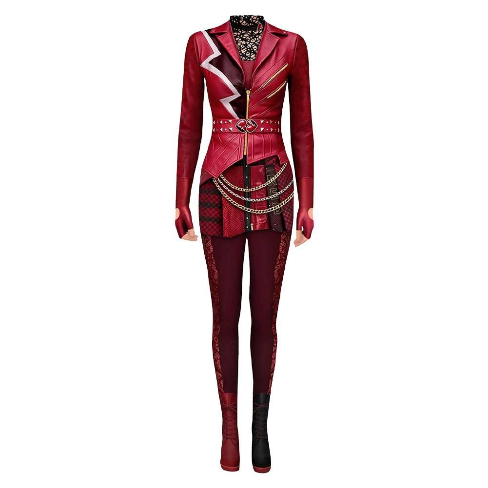 Descendants 2026 Fantasia Red Cosplay Jumpsuit Costume Evie Women Top Pants Gloves Disfraz Outfits Halloween Carnival Party Suit