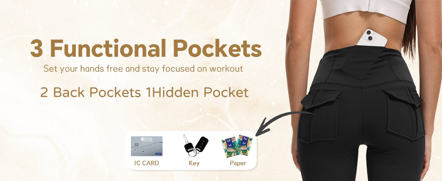 Women's High Waisted Flared Yoga Pants with Pockets Tummy Control Bootcut Leggings for Gym Fitness Casual Wear