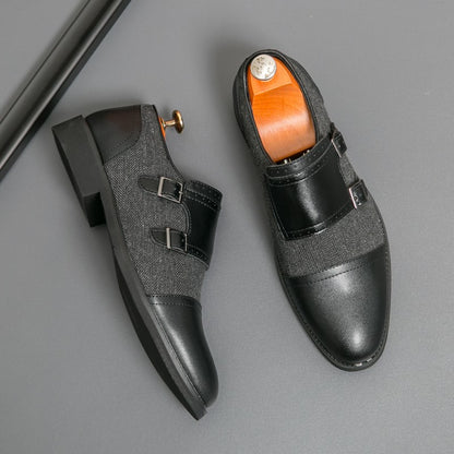 Spring Italian Double Button Loafers High-quality Blue Leather Shoes for Men Men Leather Shoes Patent Mens Wedding Dress Shoes