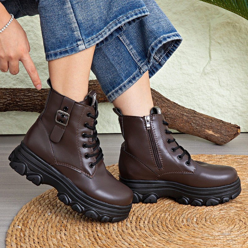 Bestselling Height Increasing Women2025Autumn and Winter New Fleece-Lined Non-Slip Short Boots for Petite Thick-Soled Faux Wool