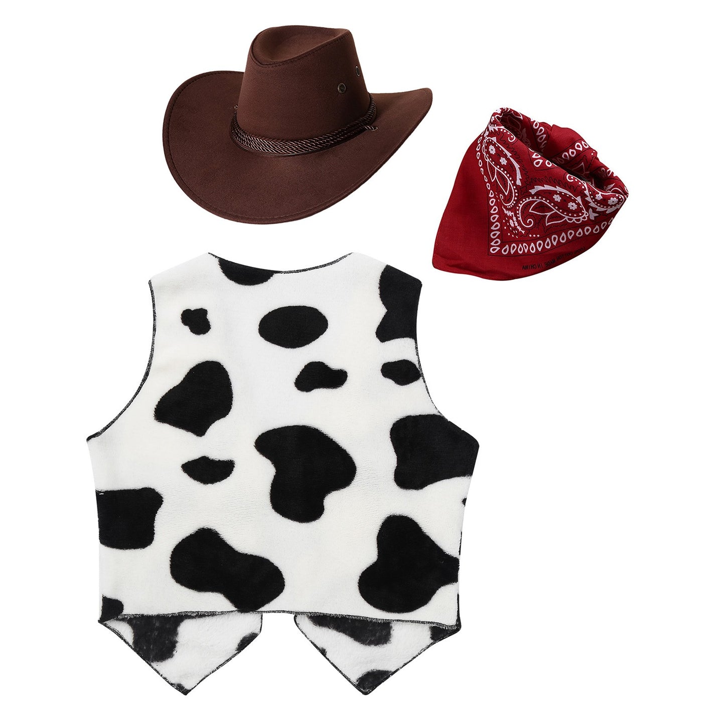 Wild West Cosplay Cowboy Cowgirl Costume Halloween Dress Up Clothes New Fringe Sleeveless Vest with Bandanna Hat Set