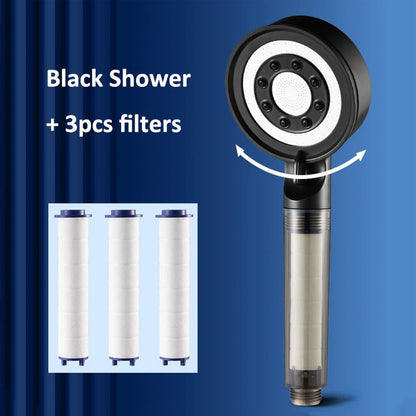 Black 5 Modes Shower Head Adjustable High Pressure Water Saving Portable Filtered Shower Head Faucet Tap Bathroom Accessories