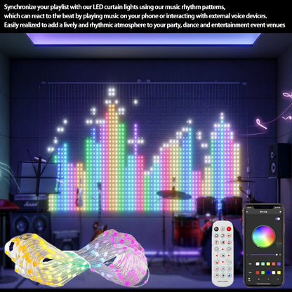 RGB Curtain String Lights Music Sync Text Display Fairy Light App Controlled DIY Christmas Curtain Light Wall Room Decor 3M