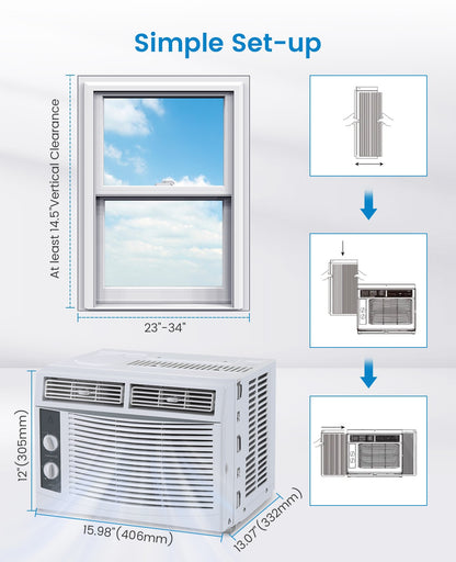 Ar-Condicionado de Janela de 5.000 BTU, Resfria Até 13,9 m², Operação Silenciosa, Unidade de Janela de AC com Ajuste de Temperatura de 7 Velocidades, 2 Ventiladores
