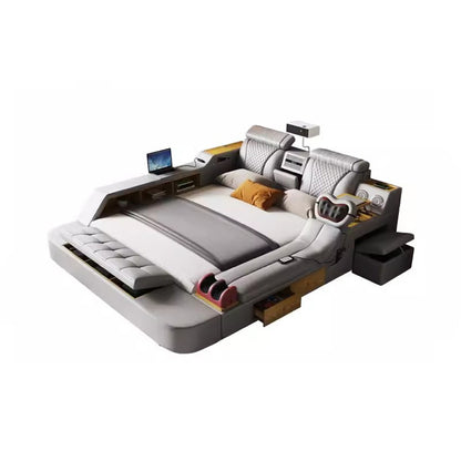 Linlamlim Ultimate Multifunctional Bedframe - Tech Smart Bed with Genuine Leather, Massage, Speaker, Projector, Air Purifier