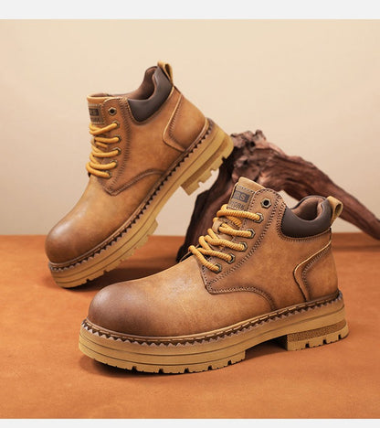 New Men's Casual High-top Boots, Anti-slip and Wear-resistant Thick-soled Height-increasing Shoes, Street Retro Work Boots