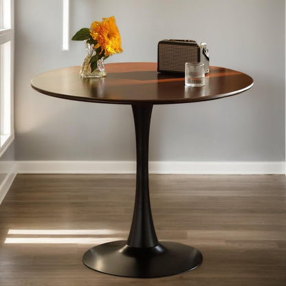 23.6-Inch Walnut Round Tulip Table With Steel Pedestal Base For 2-4 People Modern Minimalist Small Round Dining Kitchen Table