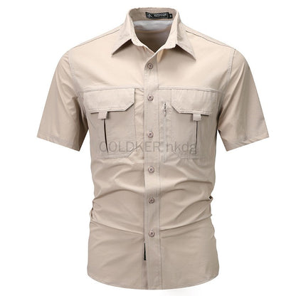2024 Summer New Cargo Shirt Short Sleeve Men's Cargo T-shirt Outdoor Navy Multi-pocket Breathable Camping Hiking Work Shirts