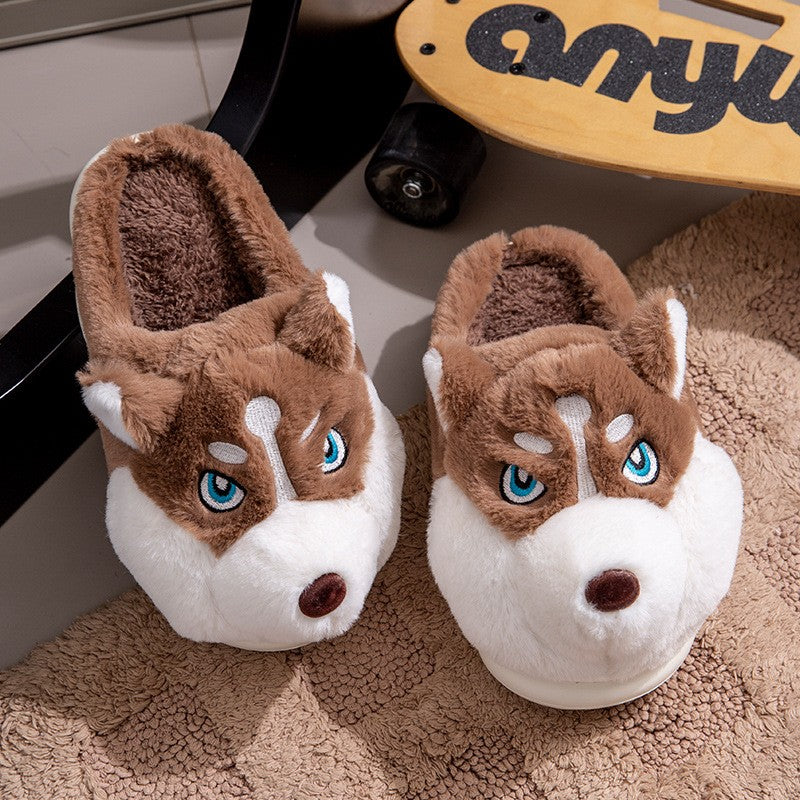Plus Size 50 Indoor Fluffy Slippers For Women Men Winter Warm Shoes Cute Cartoon Dog Light Weight Couples Home Floor Slipper