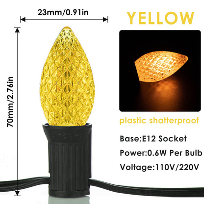 50FT C7 Shatterproof String Lights RGB Dimmable Faceted Strawberry Led Bulbs Connectable Outdoor Fairy Light Party Holiday Decor