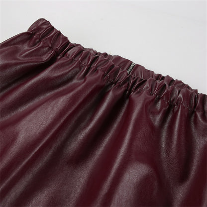 Jaqueta Feminina de Couro Sintético Vermelho Vinho Vintage, Casaco Moderno com Zíper e Lapela, Casacos de Outono Inverno, Blusas Curtas Femininas Estilo Streetwear