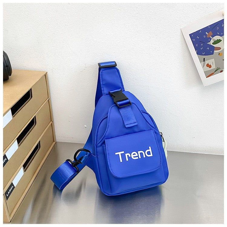 Bolsa de ombro infantil de cor lisa com letras simples, moderna, de nylon, para crianças, bolsa transversal, fofa, casual, para meninos, pochete, bolsa de mão