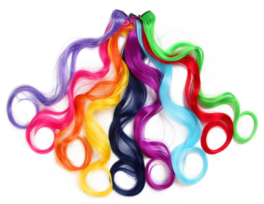 Cabelo Sintético Arco-Íris Ondulado, Extensões de Cabelo Longas, Extensões de Cabelo com um Único Clipe, Perucas Coloridas de Fibra Sintética, Cabelo Falso 20";;VERDADEIRO;;"Q33,20inches