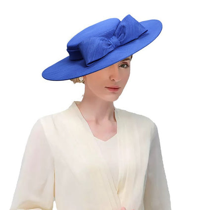 FS Elegante Chapéu de Aba Larga Marfim Feminino Grande Laço Ocasião Formal Kentucky Boné Feminino Casamento Coquetel Festa Fedora de Topo Reto 2024