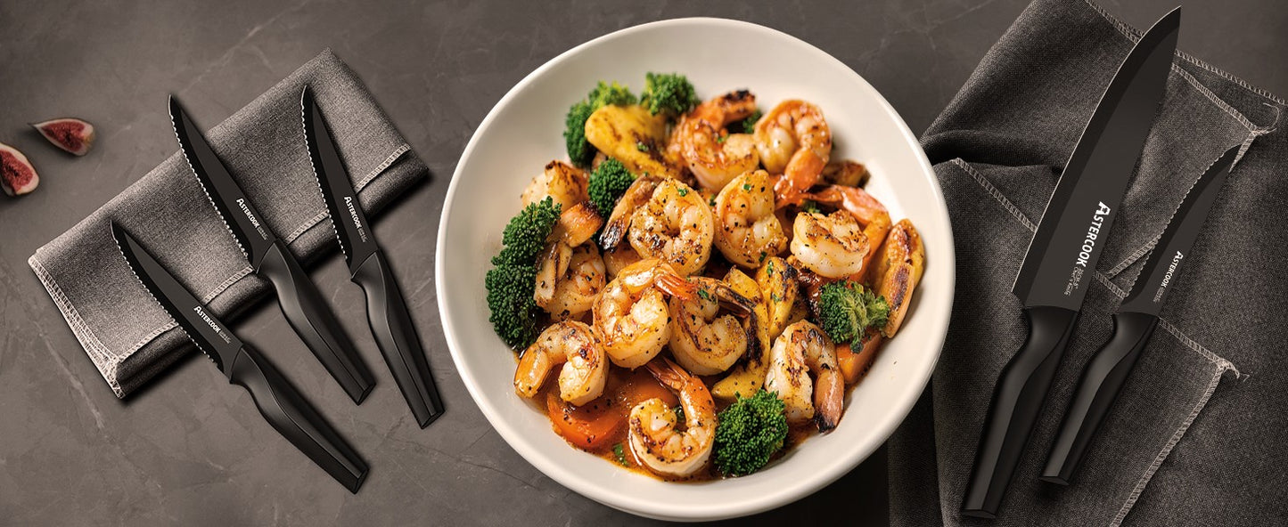 Conjunto de Facas de Cozinha Astercook com Bloco Amolador Embutido, Próprio para Lava-Louças, Conjunto de Bloco de Facas de Aço Inoxidável Alemão de 15 Peças