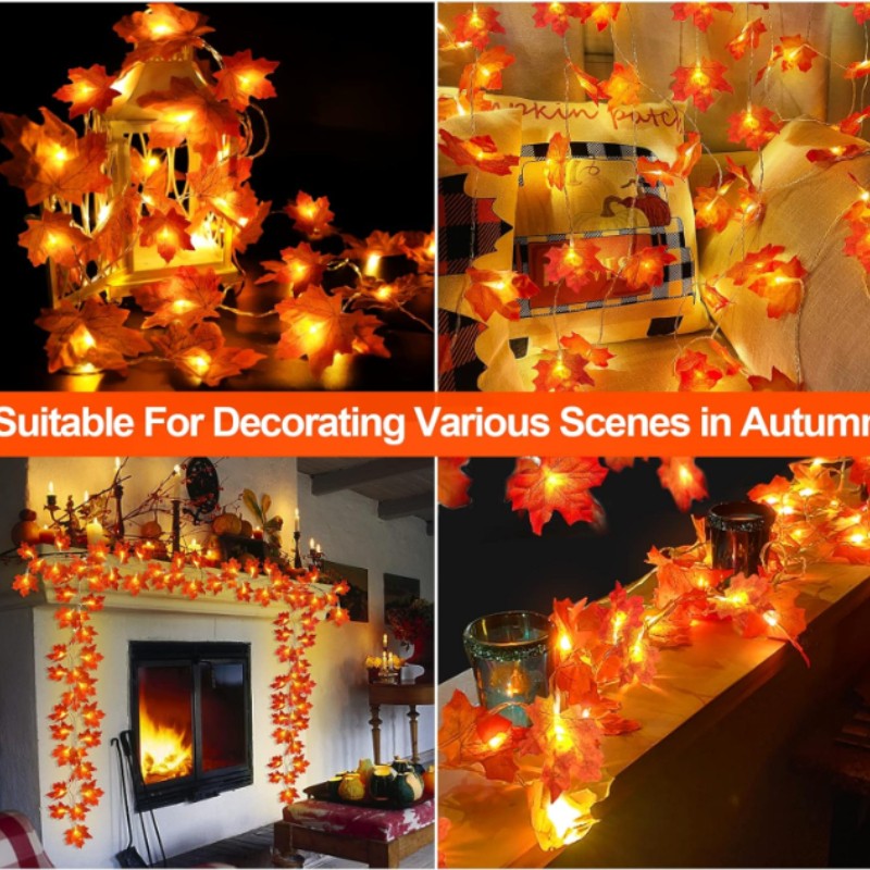 Fall Thanksgiving  Artificial Maple Leaf Leaves 10/20LED Light String Garland Home Party DIY Halloween Christmas Decoration 2025