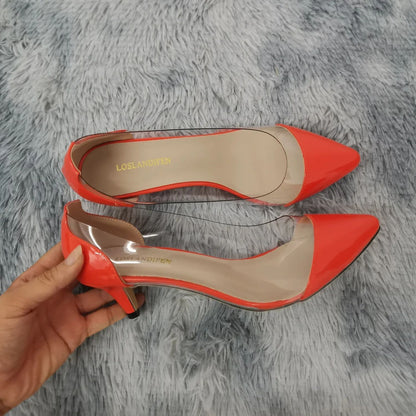 Women Patent Leather Sexy Pumps 2025 Autumn PVC Transparent 5cm Low Heel Pointed Toe Slip-on Thin High Heels Party Wedding Shoes