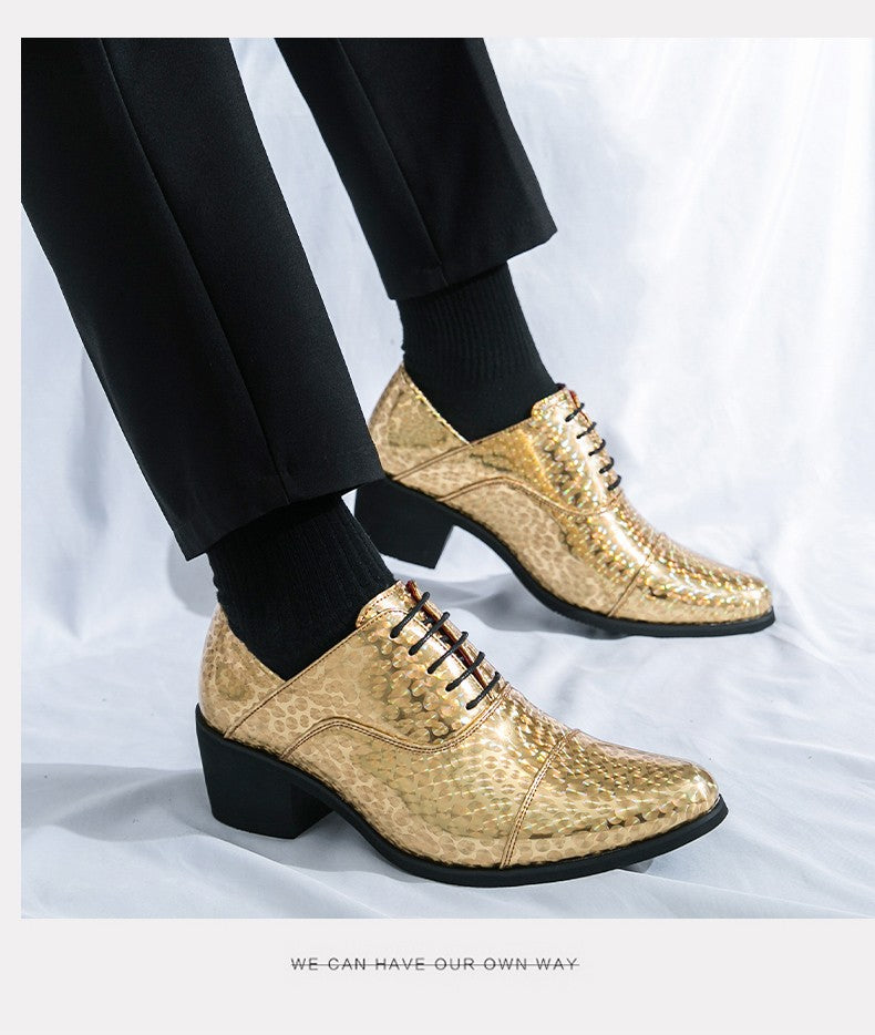 New pointed high-heeled shoes for men to increase business dress office men's shoes groom wedding wedding shoes