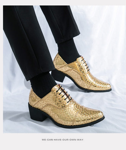 New pointed high-heeled shoes for men to increase business dress office men's shoes groom wedding wedding shoes