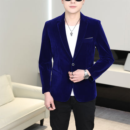 Gold Velvet Suit Men's Trendyy Performance Suit Spring & Fall All Year Round Slim Thin Youth Dress Groomsmen Groom's Dress Wedding Party Suit