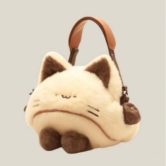 Fashion Furry Plush Kitten Handbag High Appearance Level Soft Cat Clutch Bag Adorable Crossbody Bag Girl's Gift