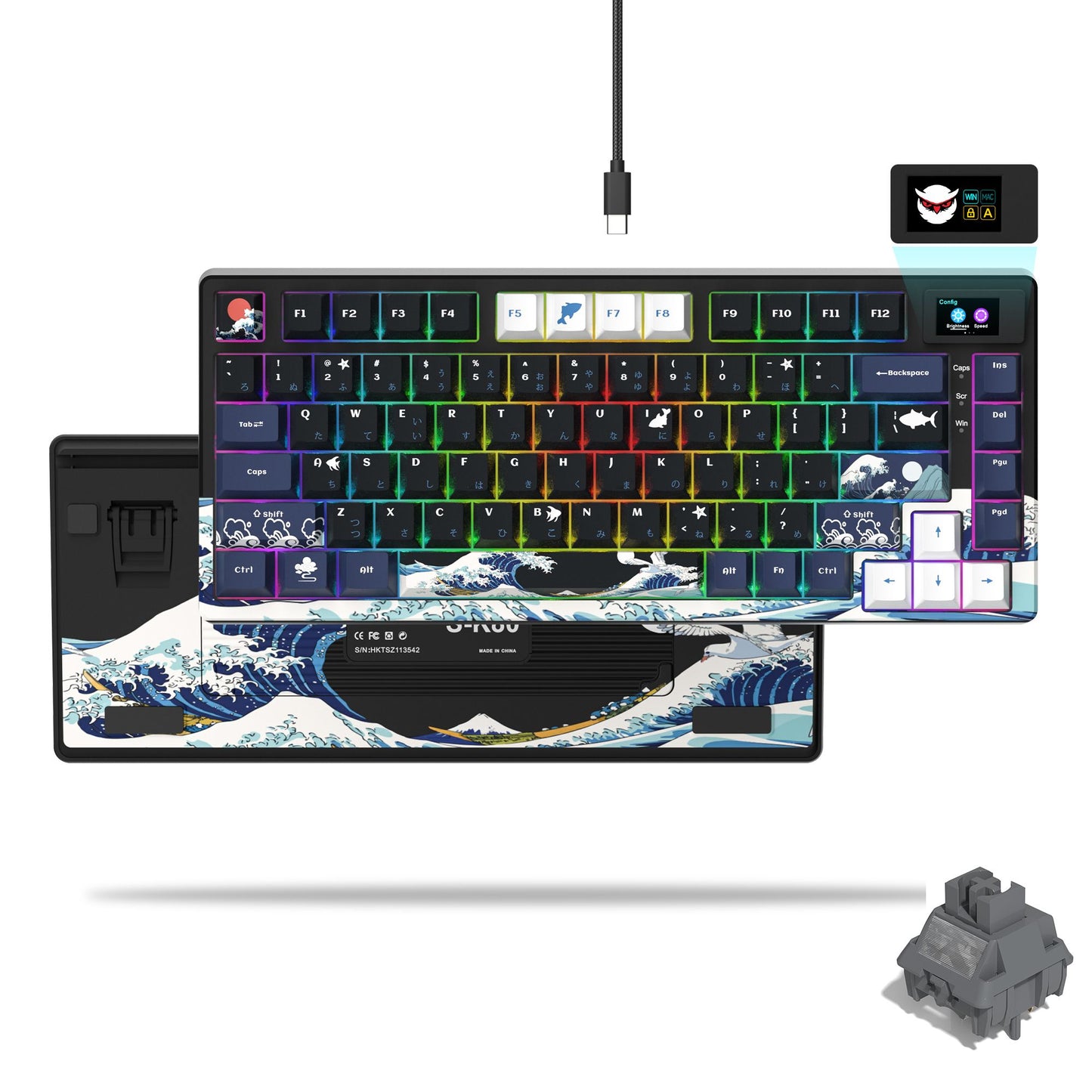 Teclado Gamer Mecânico Womier S-K80 75% com Display OLED Colorido Hot Swap Gasket Mount RGB Teclado Personalizado