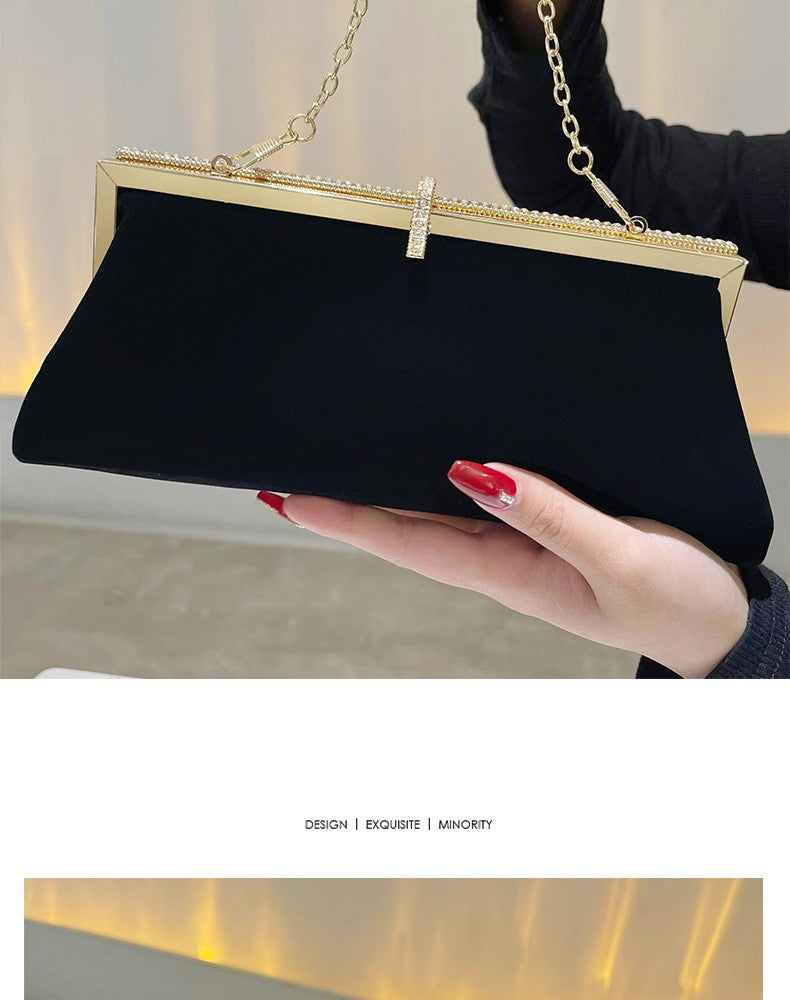Autumn Winter Luxury Silk Velvet Clutch with Rhinestone Decoration for Formal Events Evening Party Women's Bag
